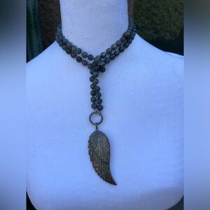 Sheryl Lowe labradite and diamond wing necklace never worn